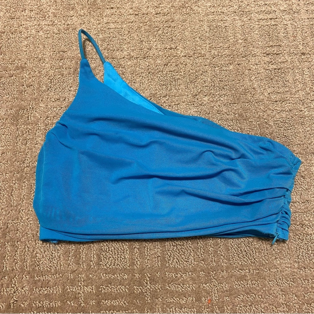 {Princess Polly} Blue Ruched One Shoulder Crop Top ~ Size 4